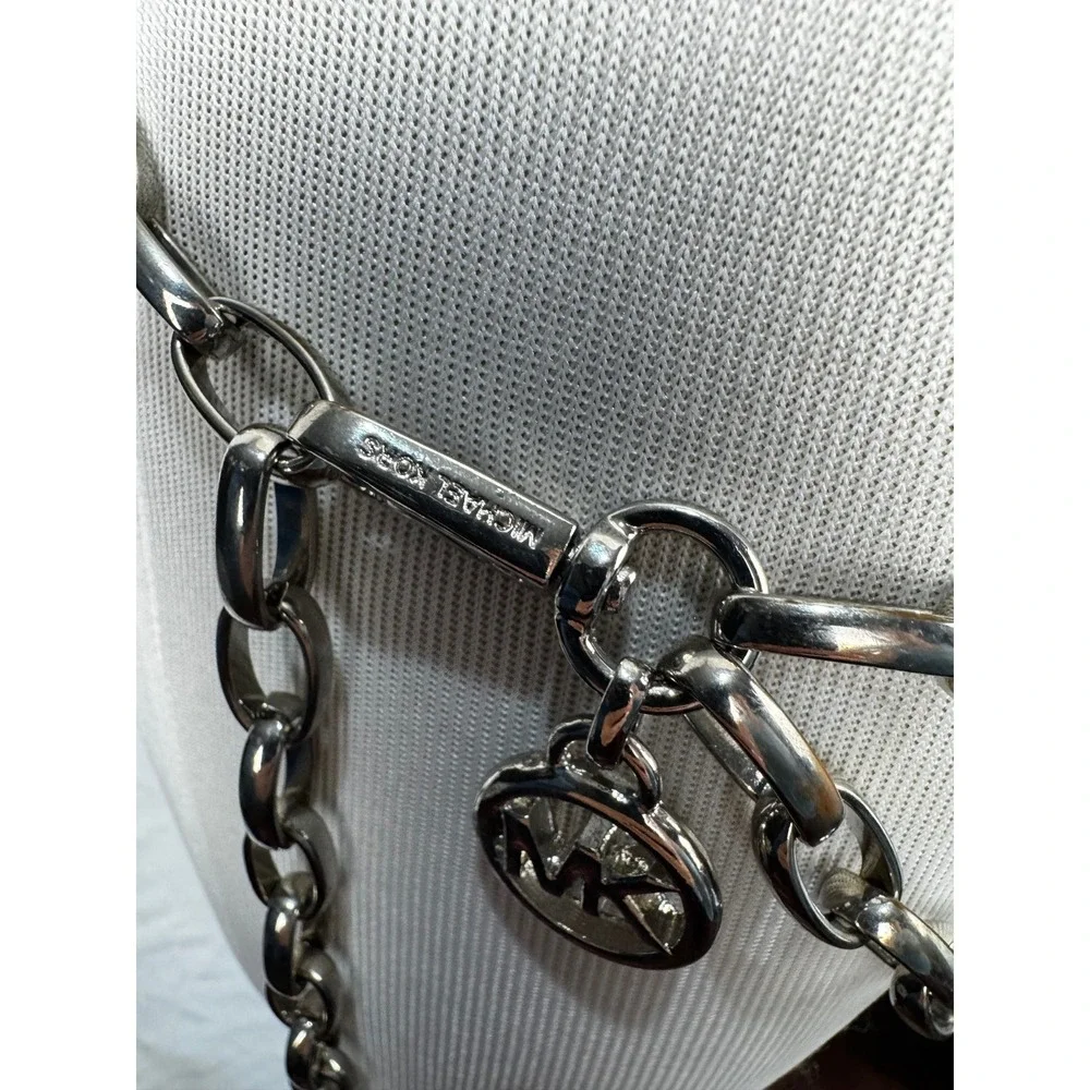 Michael Kors Silver Chain Belt Adjustable Logo Charm One‎ Size 46.5 Inch Long